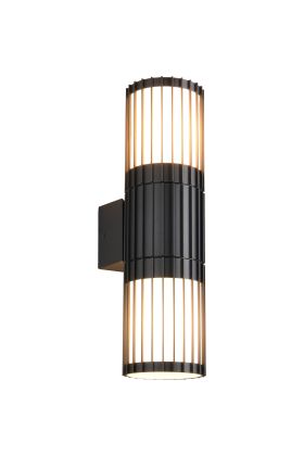 Trio Volga antraciet grijze wandlamp voor buiten van 30cm hoog met up en down lantaarn met verticale lamellen langs de lamp
