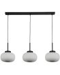 Searchlight Lumina 10271-3BK zwarte hanglamp met drie pendels met elk een kap van opaal geribbeld glas
