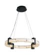 Searchlight Moonbeam 10868-1BK brandende marmerkleurige ringvormige hanglamp met ronde zwarte plafondplaat, hangend aan vier staalkabels