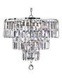 Searchlight Empire 1375-5CC kap van de chromen hanglamp met drie kleiner wordende ringen van kristallen staafjes en een kristallen druppel onderaan