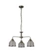 Searchlight Bistro 1683-3AB antiek bronzen kroonluchter aan een ketting met drie armen met elk een hangend kapje van holofaan glas