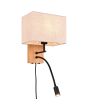 Trio Nilam 212870236 brandende landelijke wandlamp met houten wandplaat, rechthoekige creme kap en zwarte leeslamp