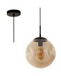 Searchlight Punch 22123-1BK zwarte hanglamp met bolvormig gedeukt champagne kleurig glas