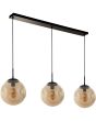 Searchlight Punch 22123-3BK hanglamp met zwarte plafondbalk en drie pendels met kappen van bolvormig gedeukt champagne kleurig glas
