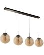 Searchlight Punch 22123-4BK hanglamp met zwarte plafondbalk en vier pendels met kappen van bolvormig gedeukt champagne kleurig glas