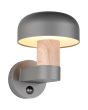 Trio Fraser 262569135 brandende antraciet grijze wandlamp voor buiten met opstaande kap en hout imitatie met bewegingsmelder