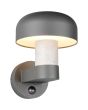 Trio Fraser 262569178 brandende antraciet grijze wandlamp voor buiten met opstaande kap en beton imitatie met bewegingsmelder