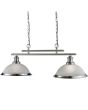 Searchlight Bistro 2682-2SS staal kleurige hanglamp met twee albast glazen kappen aan een dubbele stang