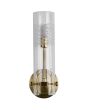 Searchlight Scope 27981SB mat messing badkamer wandlamp met staande geëtst glazen cilindervormige kap