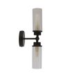 Searchlight Imperial 29982BK badkamerlamp met zwart wandplaatje en up en down gerichte cilindervormige kappen van geribbeld glas