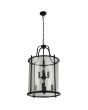 Searchlight Grande 3068-8BK grote zwarte hangende lantaarn met acht kaarslampen en ronde kap van glas
