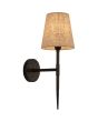 Searchlight Gothic 30690-1BK brandende gotische wandlamp met gebutst bruin metalen wandplaat en fakkelvormige lamp met linnen kap