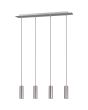 Trio Marley 312400407 hanglamp met staalkleurige plafondbalk en vier pendels met cilindervormige kap met een GU10 lampje