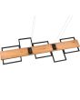 Trio Harper 322910532 bovenaanzicht hanglamp met houten plank met zwarte vierkanten ramen eronder met geïntegreerde LED strips