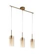 Searchlight Duo 3303-3CP messing plafondlamp met ronde plafondplaat en stang met drie pendels met elk een dubbel glazen kap van met en champagnekleurig glas