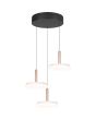 Trio Celeste 354930365 brandende hanglamp met zwarte ronde plafondplaat met liftfunctie en met drie witte kappen met koffiebruine details