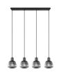 Trio Tarifa 362800432 hanglamp met zwarte plafondbalk en vier pendels met een verchroomd ribbelglazen kap
