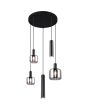 Trio Mataro 364130532 brandende hanglamp met ronde zwarte plafondplaat en drie pendels met verchroomd glazen kappen en twee pendels met zwarte cilindervormige kappen voor GU10 lampen
