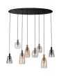 Searchlight Divine 36463-8BK hanglamp met ovale zwarte plafondplaat en acht pendels met helder, amber een rookglazen kappen in verschillende vormen