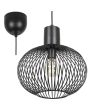 Trio Gila 365790132 zwarte hanglamp met zwarte plafondkap en bolvormige kap van metalen latjes