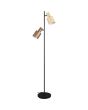 Trio Agudo 419400217 zwarte vloerlamp met twee metalen spots in koffiebruin en zandkleur