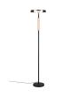 Trio Celeste 454910132 brandende zwarte vloerlamp met verchroomd glazen schijfvormige kap en houten deel aan de paal met een touchdimmer
