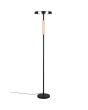 Trio Celeste 454910132 zwarte vloerlamp met verchroomd glazen schijfvormige kap en houten deel aan de paal met een touchdimmer