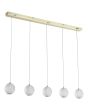 Searchlight Allure 51485-5SB hanglamp met messing plafondbalk en vijf pendels met acryl bollen met geïntegreerde LED