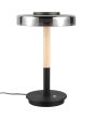 Trio Celeste 554910132 zwarte tafellamp met hout en verchroomd glazen schijfvormige kap met LED paneel