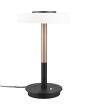 Trio Celeste 554910165 zwart met koffie bruine tafellamp met wit glazen schijfvormige kap