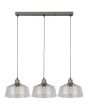 Searchlight Odeon 60999-3CL hanglamp met grijze plafondbalk en drie pendels met elk een kap van helder glas