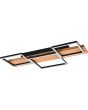 Trio Harper 622910332 grote plafondlamp met houten plank en drie zwarte vierkanten met LED strips eronder