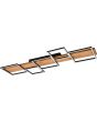 Trio Harper 622910532 grote plafondlamp met houten plank en vijf zwarte vierkanten met LED strips eronder