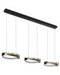 Searchlight Aerial 62330-3GO hanglamp van 106cm met zwarte plafondbalk en drie kappen van messing kleurige ringen met LED aan de binnenzijde