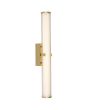 Searchlight Clamp 63126-1GO brandende goudkleurige spiegellamp van 63cm met wit binnenglas en geribbeld buitenglazen buisvormige lamp in een zwarte wandhouder geklemd.