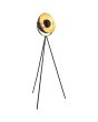 Brandende Searchlight Blink zwarte tripod met zwarte schaal als kap met goudkleurige binnenzijde en zwarte kap over de lichtbron