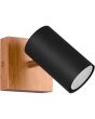 Trio Marley 812400132 spotje met vierkante houten wandplaat en zwart cilindervormig spotje met GU10 lamp