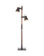 Brilliant Plow 82156/46 industriele vloerlamp van hout en burned steel. Met twee stallen spots, brandend