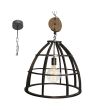 Brilliant Matrix 93411/76 industriele hanglamp aan een ketting met katrol en antiek stalen roostervormige kap