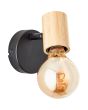 Brilliant Kerry 99714/76 wandspot met zwart wandplaatje en bamboe houten fittinghouder en goudkleurig E27 peertje