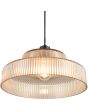 Onderaanzicht kap van de Reality Abella zwarte hanglamp met twee laags ronde kap van amberkleurig geribbeld glas met een diameter van 35 cm
