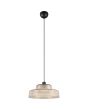 Reality Abella zwarte hanglamp met twee laags ronde kap van amberkleurig geribbeld glas met een diameter van 35 cm