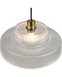Bovenaanzicht kap van de Reality Abella mat messing hanglamp met twee laags ronde kap van helder geribbeld glas met een diameter van 35 cm