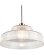 Onderaanzicht kap Reality Abella mat messing hanglamp met twee laags ronde kap van helder geribbeld glas met een diameter van 35 cm