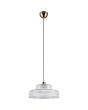 Reality Abella mat messing hanglamp met twee laags ronde kap van helder geribbeld glas met een diameter van 35 cm