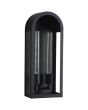 zwarte buitenwandlamp van 51 cm hoog in de vorm van een abri met twee staande T32 30 cm hoge filament lampen