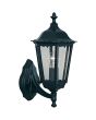 brandende klassiek zwarte wandlamp van 43 cm hoog met staande lantaarn met zes ruitjes
