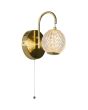 Searchlight Allure 51481SB brandende messing wandlamp met trekschakelaar, metalen boog en hangende acryl bol