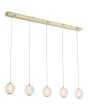 Searchlight Allure 51485-5SB brandende hanglamp met messing plafondbalk en vijf pendels met acryl bollen met geïntegreerde LED