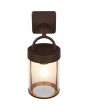 Bovenaanzicht Reality Almeria roestbruine wandlamp voor buiten van 29cm hoog met hangende cilindervormige lantaarn van transparant kunststof